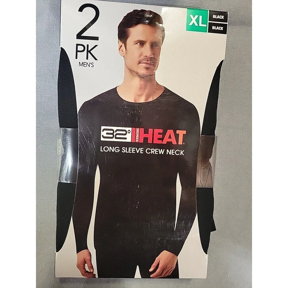 32 Degrees Heat Men’s XL Baselayer Long Sleeve Crewneck Black 2 Pack New